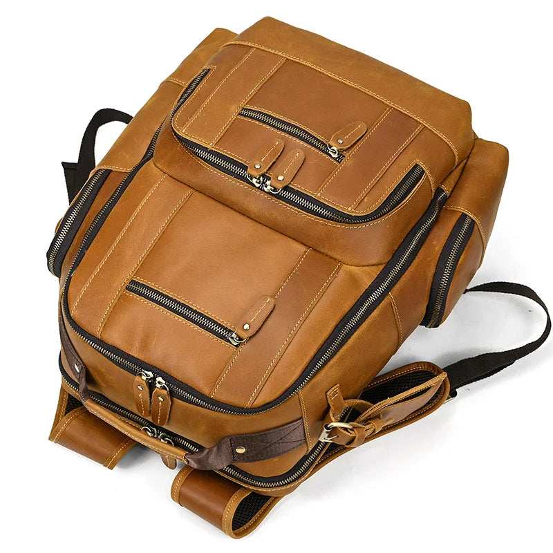 Newsbirds men's leather backpack retro luxury fashion style bagpack travel bag backpack school bag for man leather daypack men