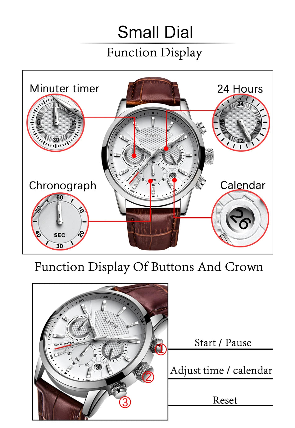 Watches Mens New LIGE Top Brand Luxury Casual Stainless Quartz Mens Watch Business Clock Male Sports Waterproof Date Chronograph