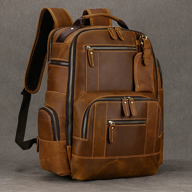 Newsbirds men's leather backpack retro luxury fashion style bagpack travel bag backpack school bag for man leather daypack men