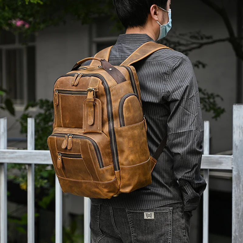 Newsbirds men's leather backpack retro luxury fashion style bagpack travel bag backpack school bag for man leather daypack men