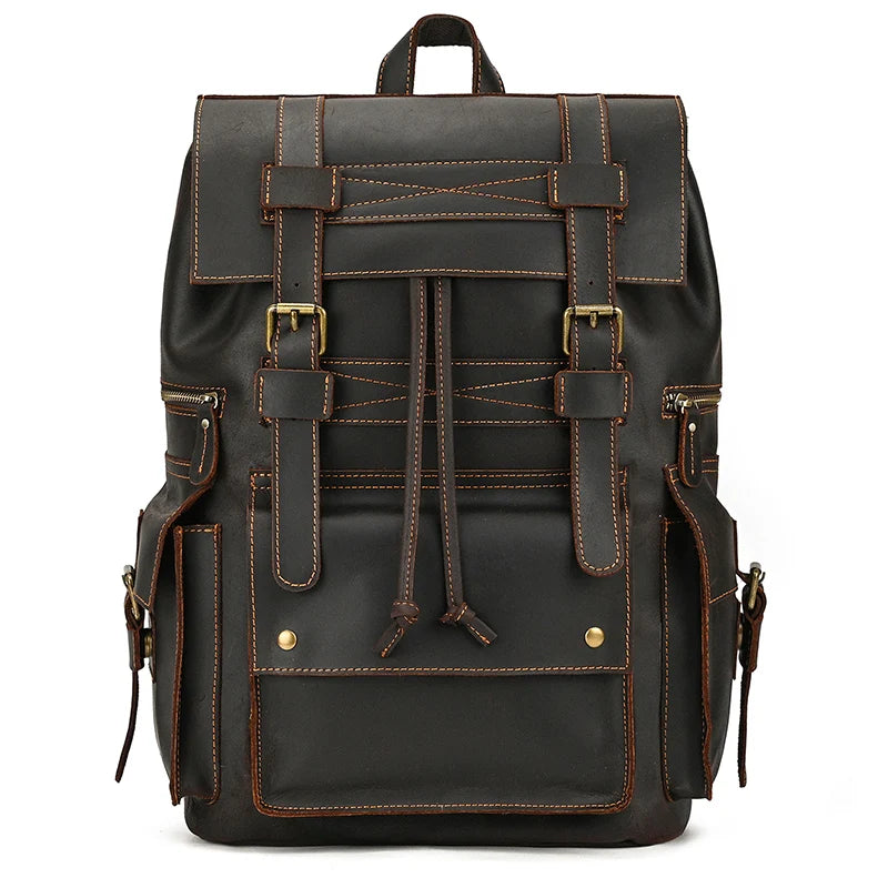 Newsbirds men's leather backpack retro luxury fashion style bagpack travel bag backpack school bag for man leather daypack men