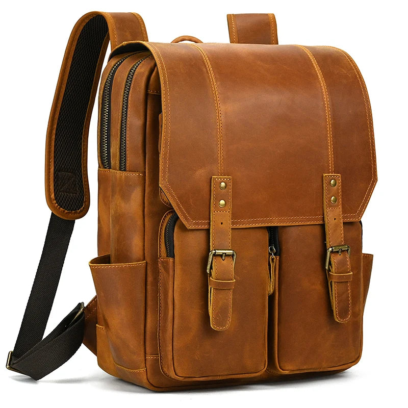 Newsbirds men's leather backpack retro luxury fashion style bagpack travel bag backpack school bag for man leather daypack men