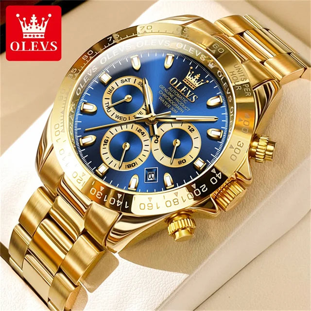 OLEVS 6638 Top Automatic Watch for Men Stainless Steel Waterproof Luminous Chronograph Auto Date Luxury Mechanical Wristwatches