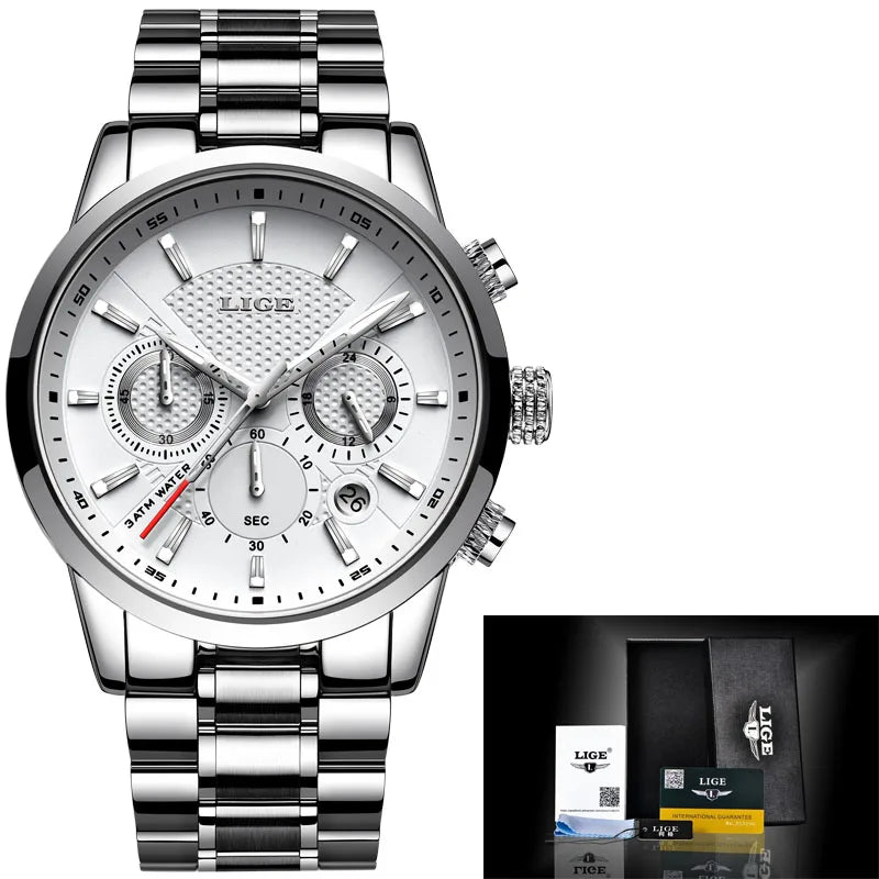 Watches Mens New LIGE Top Brand Luxury Casual Stainless Quartz Mens Watch Business Clock Male Sports Waterproof Date Chronograph