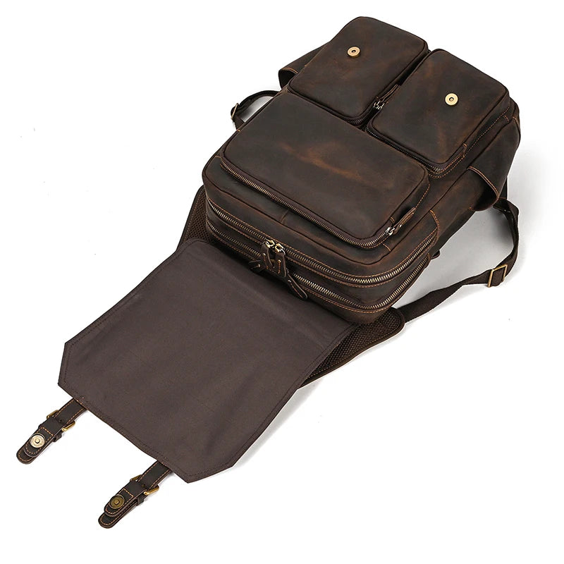 Newsbirds men's leather backpack retro luxury fashion style bagpack travel bag backpack school bag for man leather daypack men