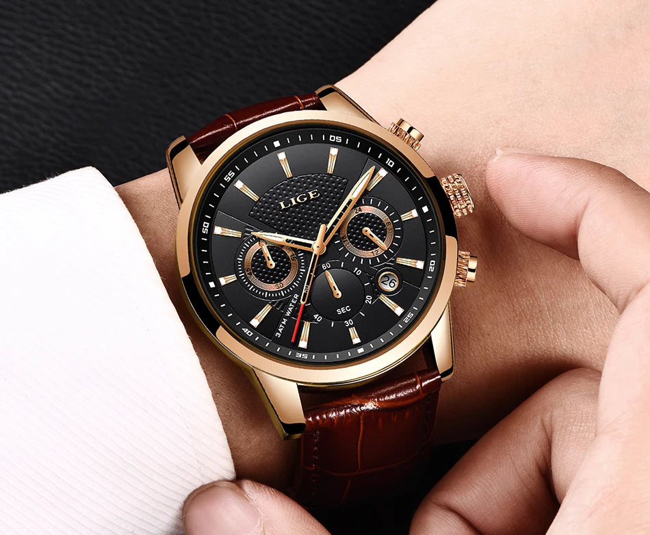 Watches Mens New LIGE Top Brand Luxury Casual Stainless Quartz Mens Watch Business Clock Male Sports Waterproof Date Chronograph