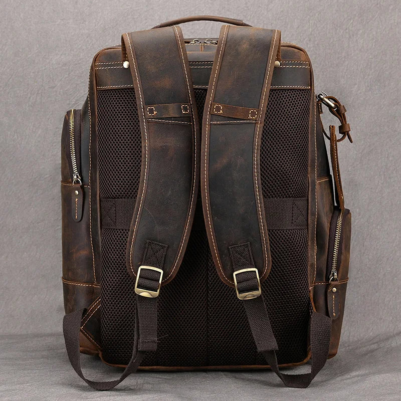 Newsbirds men's leather backpack retro luxury fashion style bagpack travel bag backpack school bag for man leather daypack men