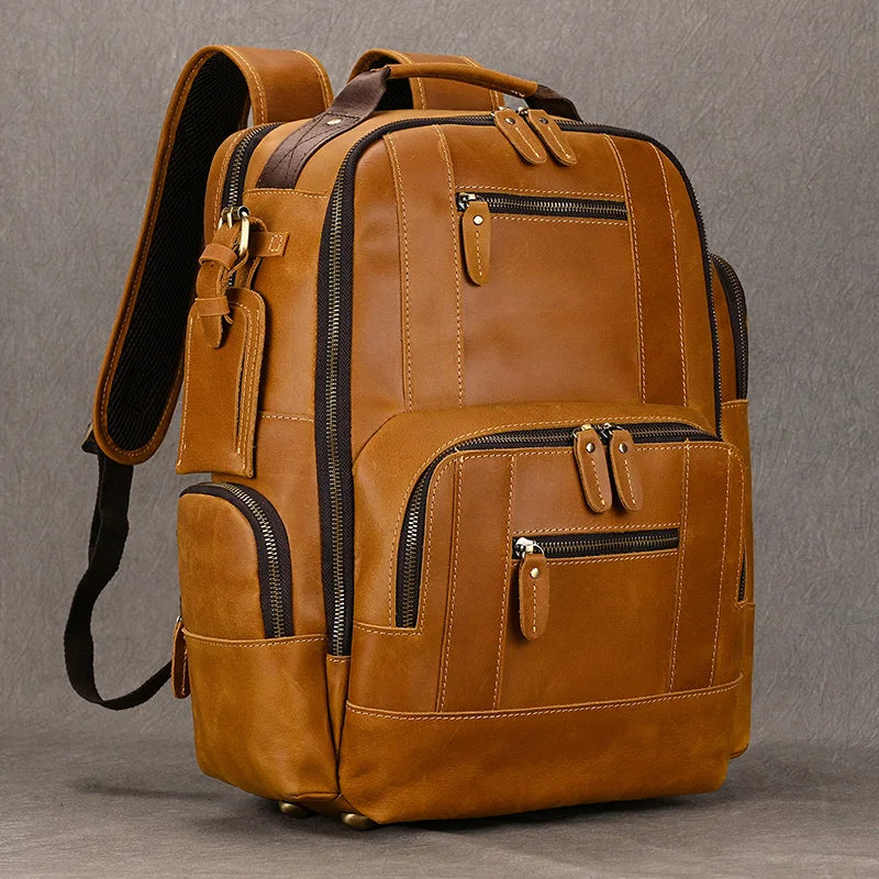 Newsbirds men's leather backpack retro luxury fashion style bagpack travel bag backpack school bag for man leather daypack men