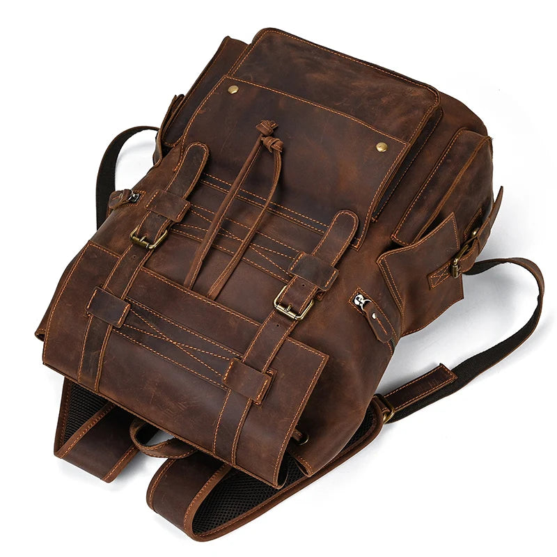 Newsbirds men's leather backpack retro luxury fashion style bagpack travel bag backpack school bag for man leather daypack men