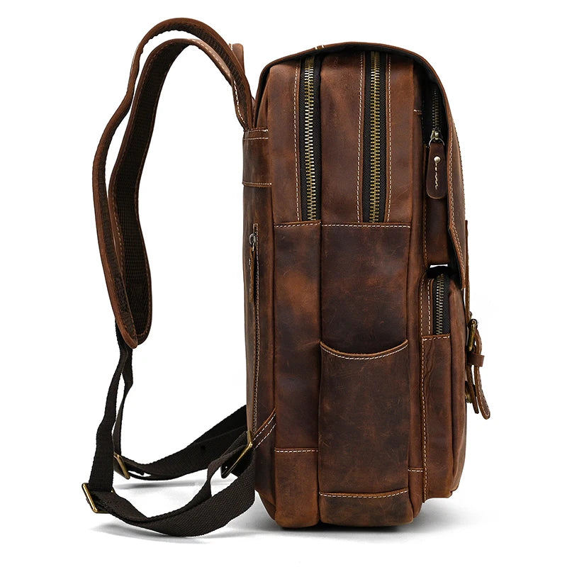 Newsbirds men's leather backpack retro luxury fashion style bagpack travel bag backpack school bag for man leather daypack men