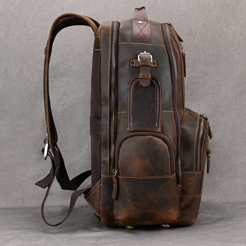 Newsbirds men's leather backpack retro luxury fashion style bagpack travel bag backpack school bag for man leather daypack men