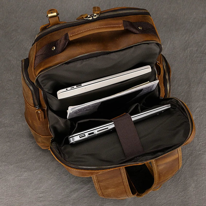 Newsbirds men's leather backpack retro luxury fashion style bagpack travel bag backpack school bag for man leather daypack men
