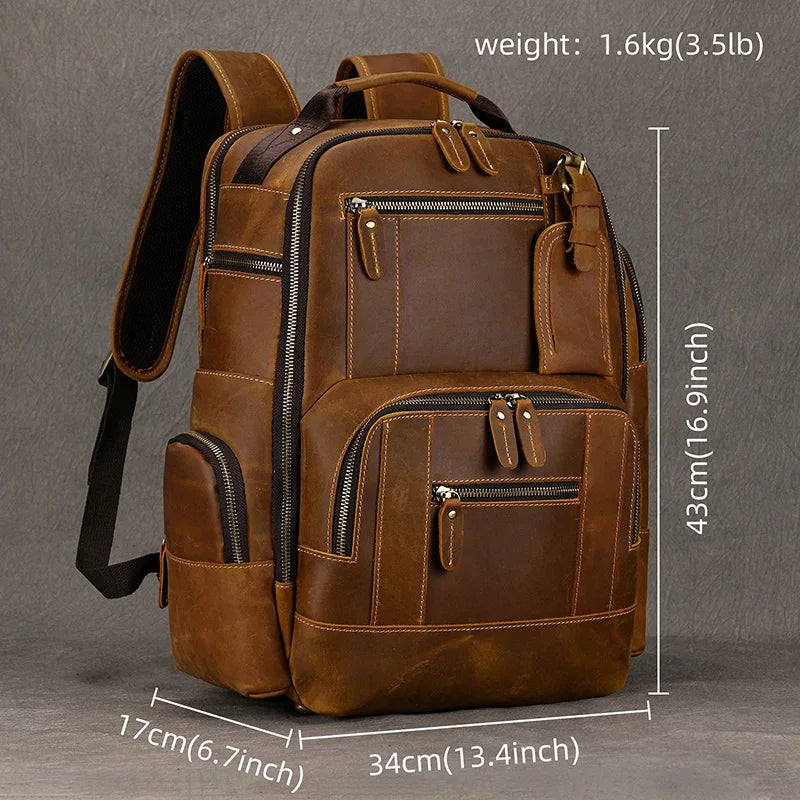 Newsbirds men's leather backpack retro luxury fashion style bagpack travel bag backpack school bag for man leather daypack men