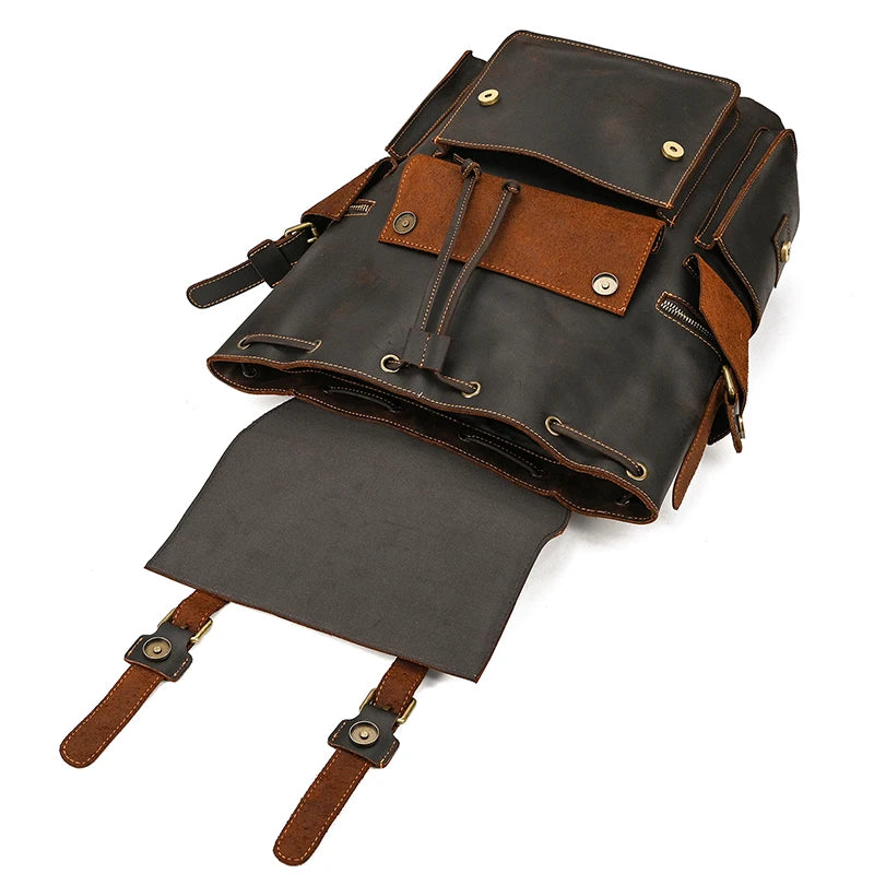 Newsbirds men's leather backpack retro luxury fashion style bagpack travel bag backpack school bag for man leather daypack men