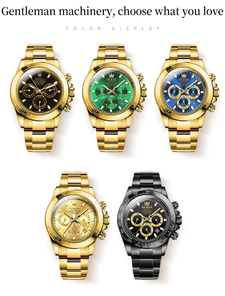 OLEVS 6638 Top Automatic Watch for Men Stainless Steel Waterproof Luminous Chronograph Auto Date Luxury Mechanical Wristwatches