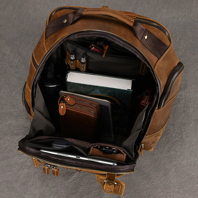 Newsbirds men's leather backpack retro luxury fashion style bagpack travel bag backpack school bag for man leather daypack men