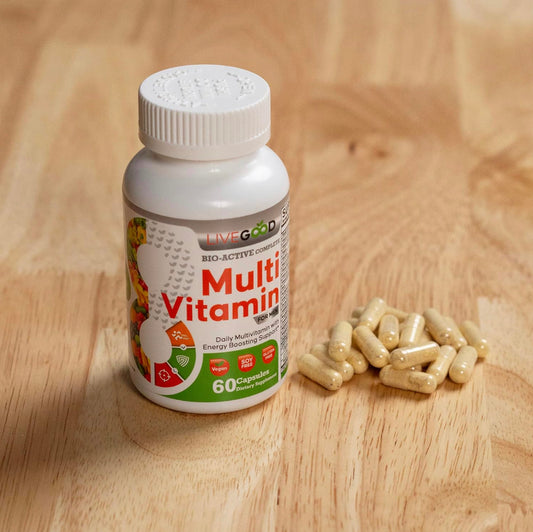LiveGood Multivitamínico completo Bio-Active para hombre, suplemento diario con vitamina A, B12, C, E, licopeno, vegano, 60 cápsulas