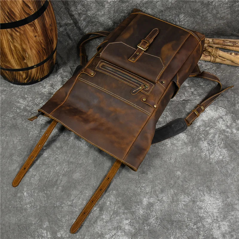 Newsbirds men's leather backpack retro luxury fashion style bagpack travel bag backpack school bag for man leather daypack men