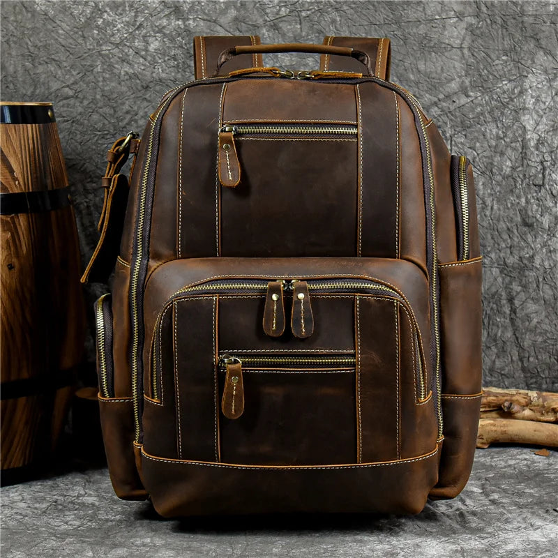 Newsbirds men's leather backpack retro luxury fashion style bagpack travel bag backpack school bag for man leather daypack men
