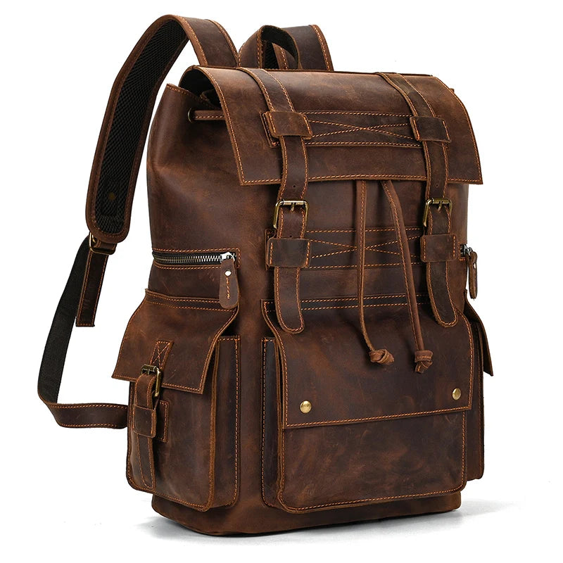 Newsbirds men's leather backpack retro luxury fashion style bagpack travel bag backpack school bag for man leather daypack men