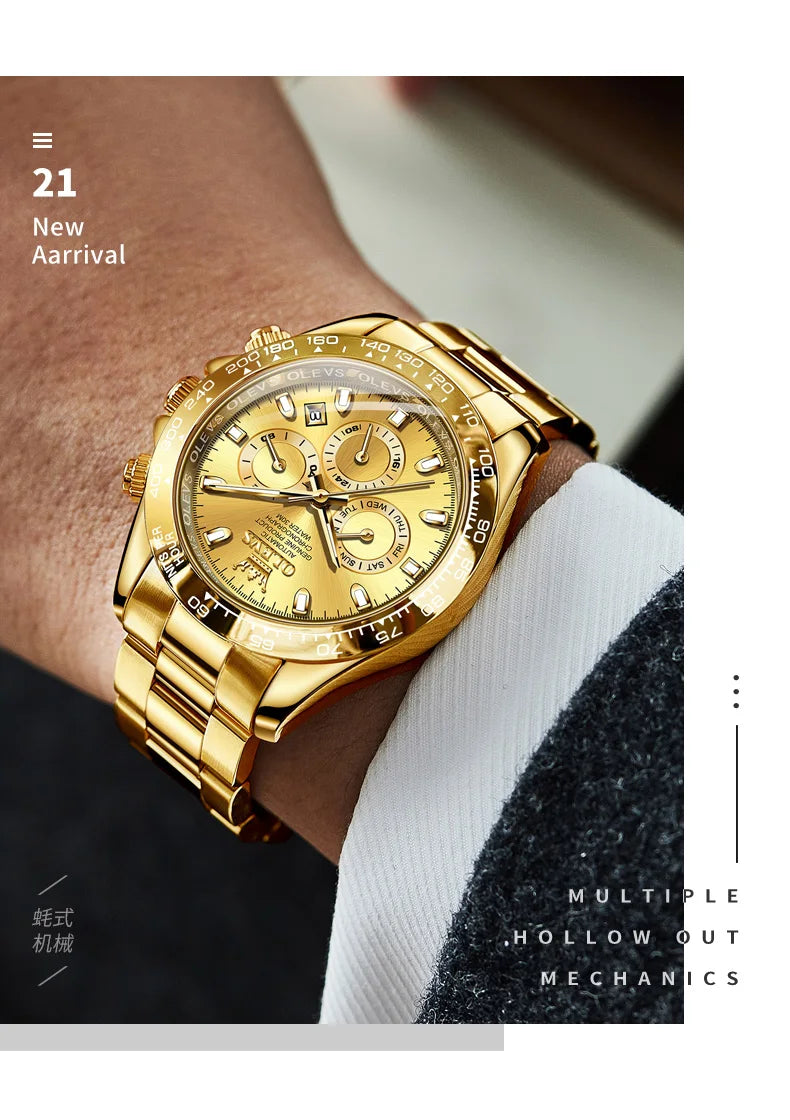 OLEVS 6638 Top Automatic Watch for Men Stainless Steel Waterproof Luminous Chronograph Auto Date Luxury Mechanical Wristwatches