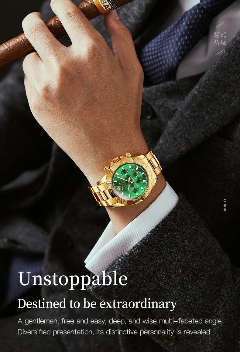 OLEVS 6638 Top Automatic Watch for Men Stainless Steel Waterproof Luminous Chronograph Auto Date Luxury Mechanical Wristwatches