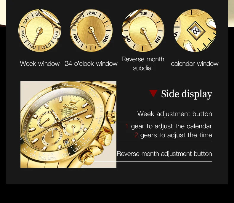 OLEVS 6638 Top Automatic Watch for Men Stainless Steel Waterproof Luminous Chronograph Auto Date Luxury Mechanical Wristwatches