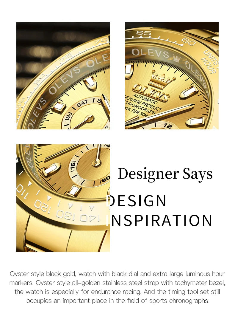OLEVS 6638 Top Automatic Watch for Men Stainless Steel Waterproof Luminous Chronograph Auto Date Luxury Mechanical Wristwatches