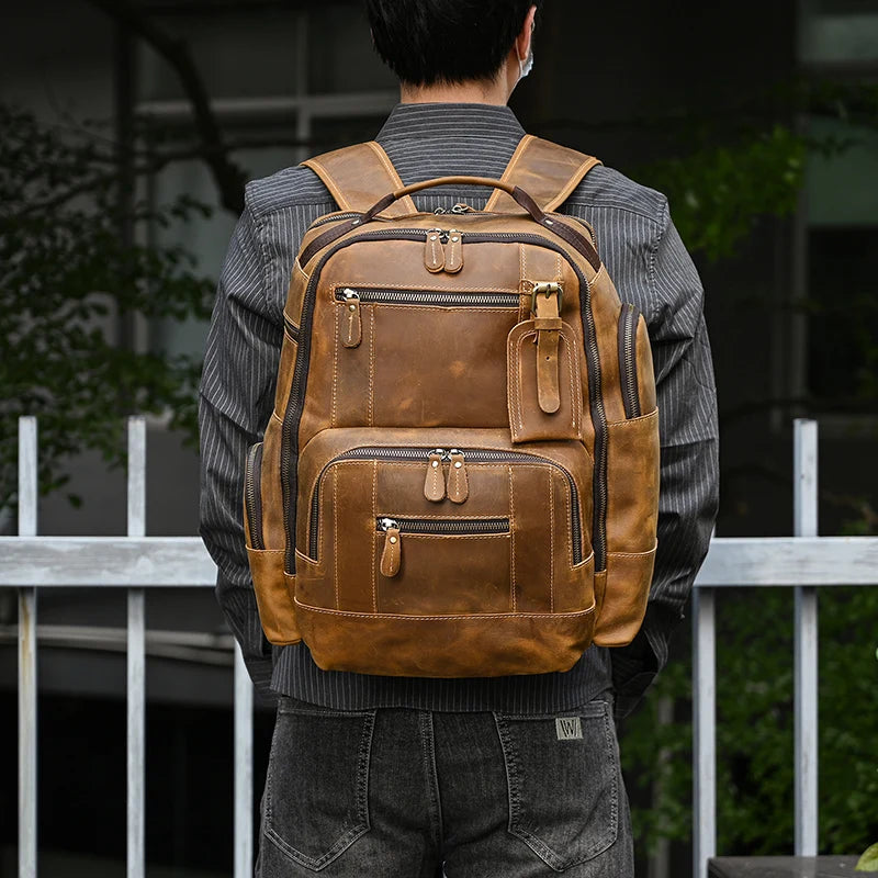 Newsbirds men's leather backpack retro luxury fashion style bagpack travel bag backpack school bag for man leather daypack men