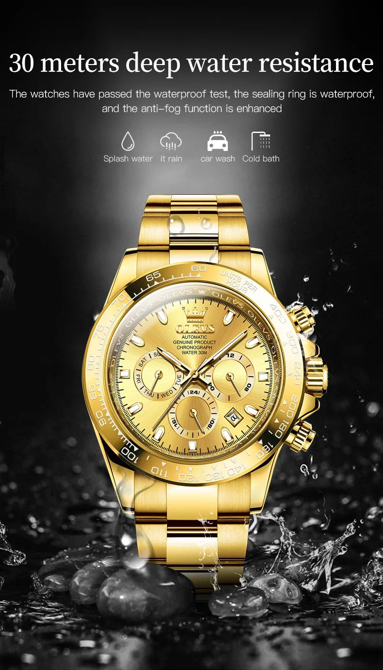 OLEVS 6638 Top Automatic Watch for Men Stainless Steel Waterproof Luminous Chronograph Auto Date Luxury Mechanical Wristwatches