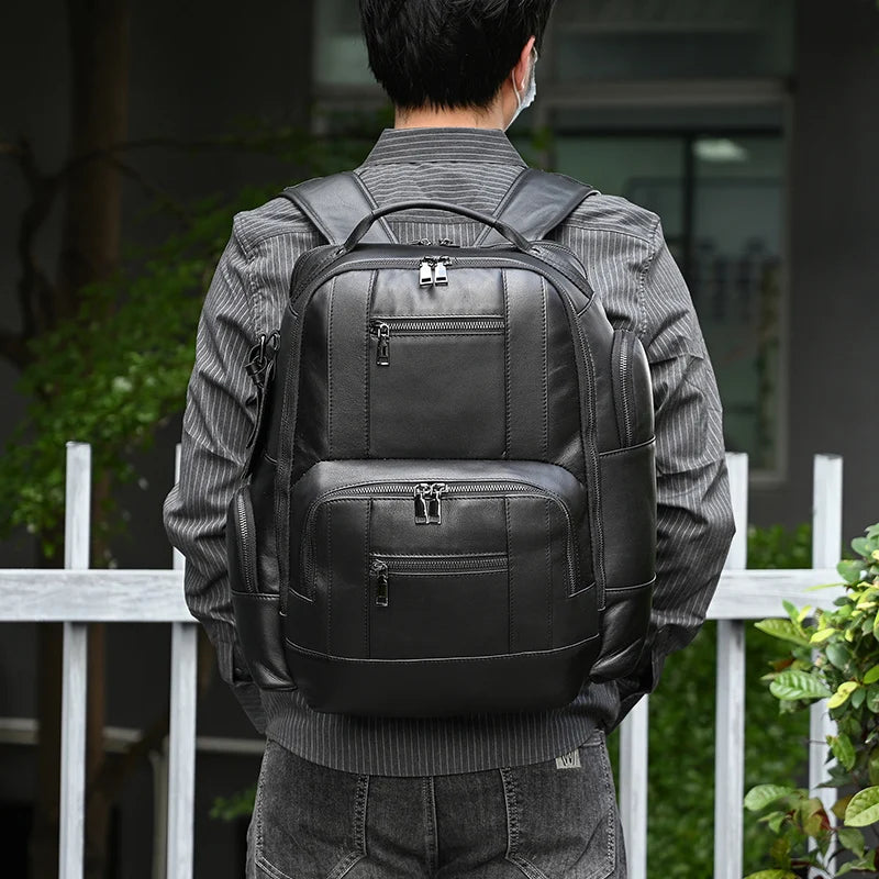 Newsbirds men's leather backpack retro luxury fashion style bagpack travel bag backpack school bag for man leather daypack men