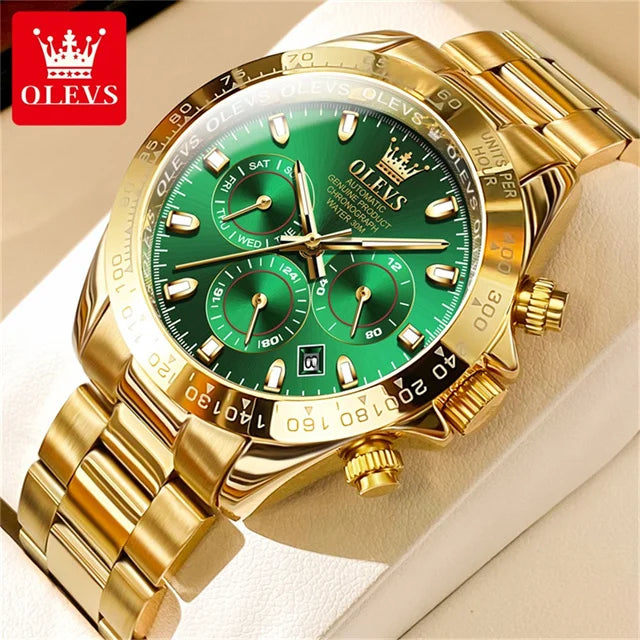 OLEVS 6638 Top Automatic Watch for Men Stainless Steel Waterproof Luminous Chronograph Auto Date Luxury Mechanical Wristwatches