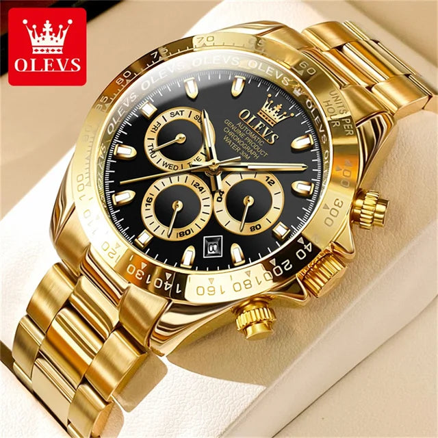 OLEVS 6638 Top Automatic Watch for Men Stainless Steel Waterproof Luminous Chronograph Auto Date Luxury Mechanical Wristwatches