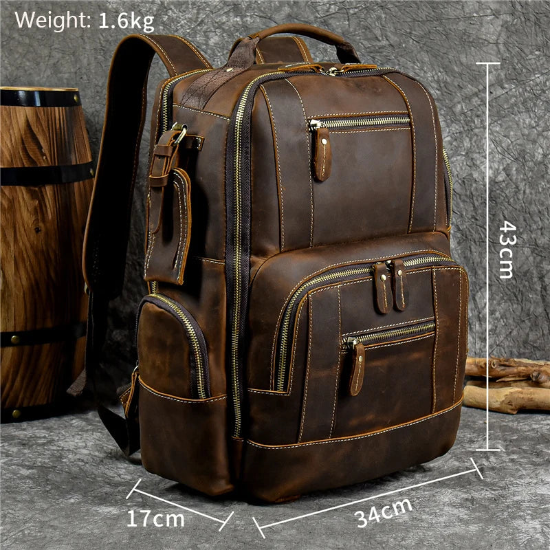 Newsbirds men's leather backpack retro luxury fashion style bagpack travel bag backpack school bag for man leather daypack men