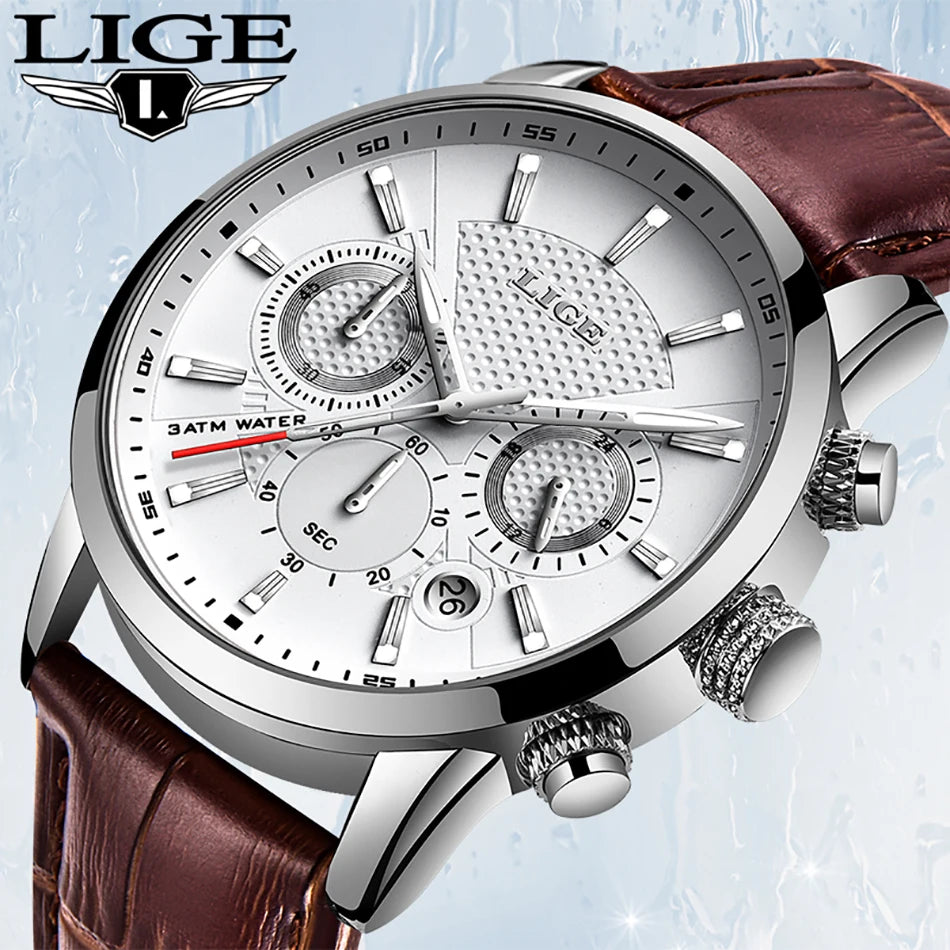 Watches Mens New LIGE Top Brand Luxury Casual Stainless Quartz Mens Watch Business Clock Male Sports Waterproof Date Chronograph