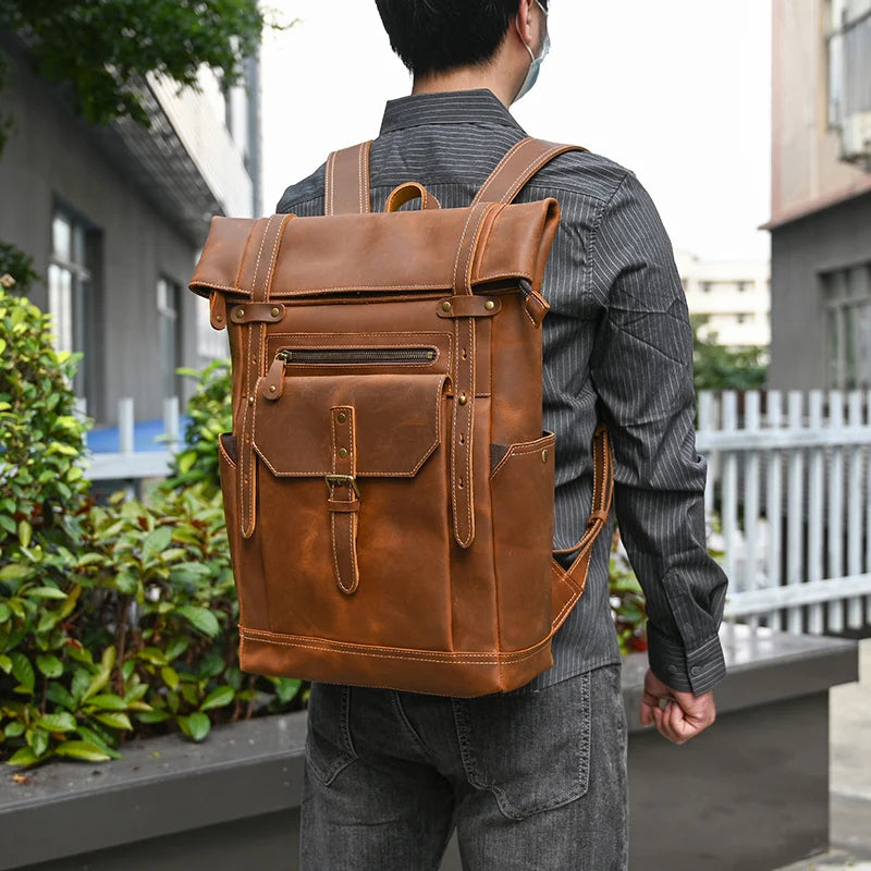 Newsbirds men's leather backpack retro luxury fashion style bagpack travel bag backpack school bag for man leather daypack men