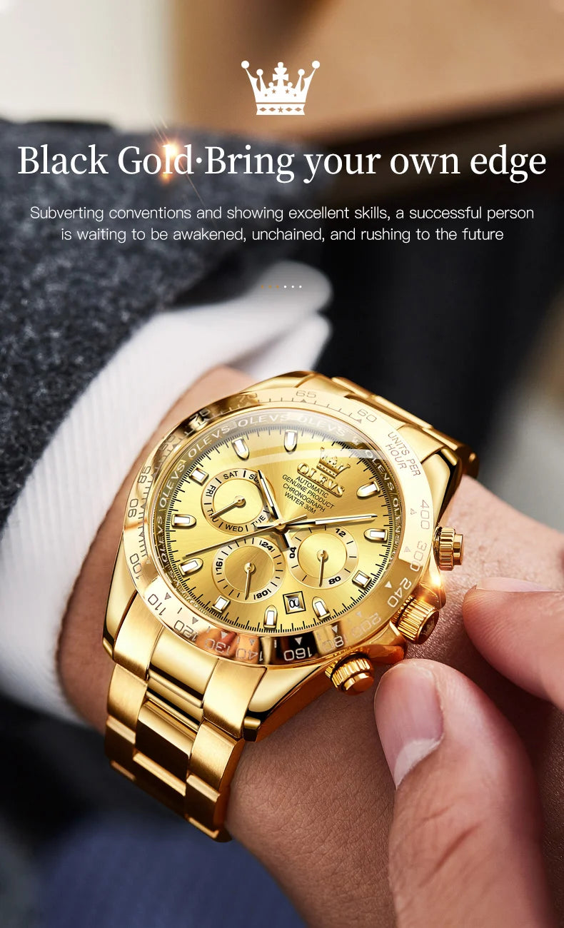 OLEVS 6638 Top Automatic Watch for Men Stainless Steel Waterproof Luminous Chronograph Auto Date Luxury Mechanical Wristwatches