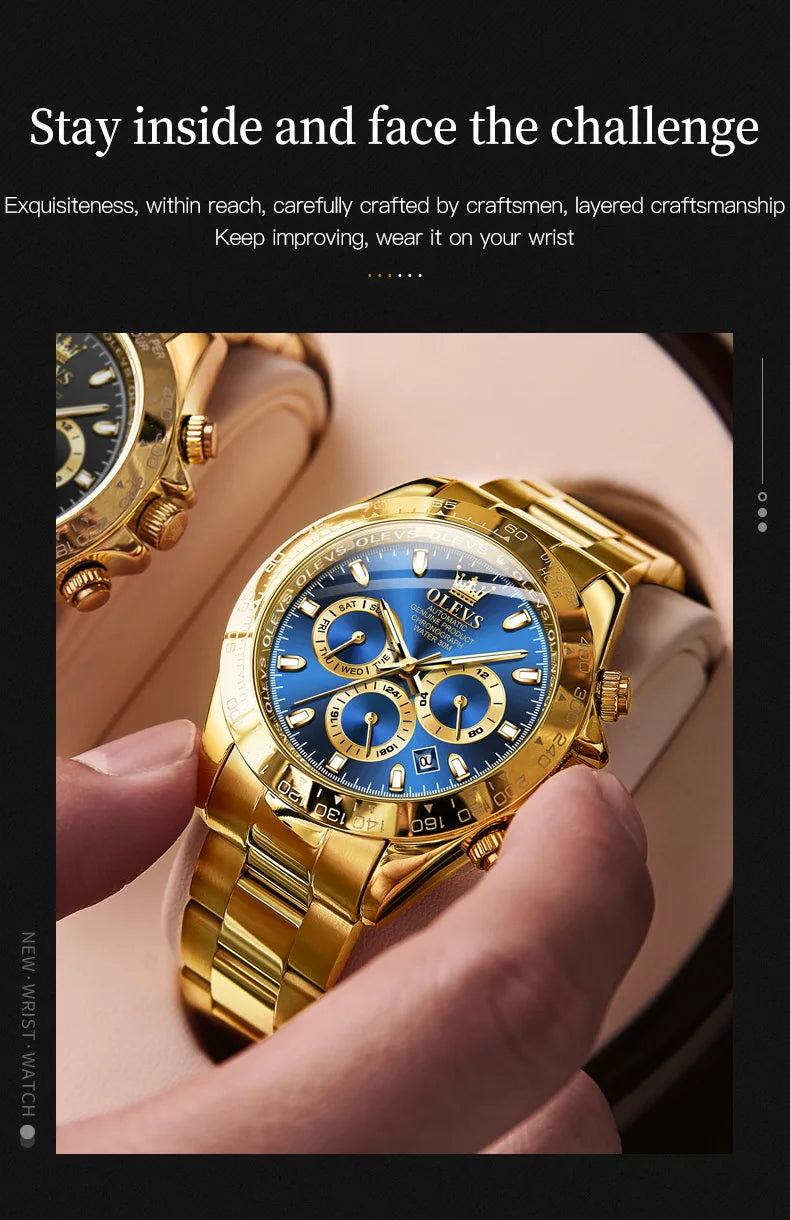 OLEVS 6638 Top Automatic Watch for Men Stainless Steel Waterproof Luminous Chronograph Auto Date Luxury Mechanical Wristwatches