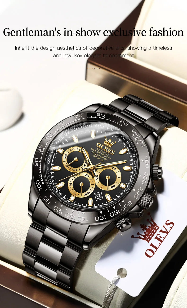 OLEVS 6638 Top Automatic Watch for Men Stainless Steel Waterproof Luminous Chronograph Auto Date Luxury Mechanical Wristwatches